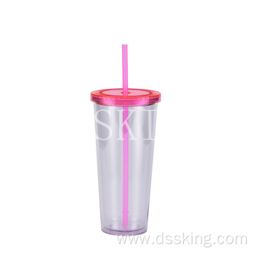24OZ plastic straw cup Creative transparent cold drink cup with lid
